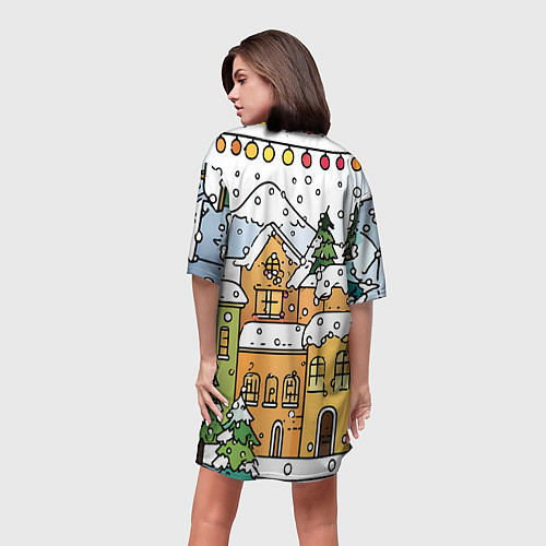 Женская длинная футболка Новогодний снегопад / 3D-принт – фото 4