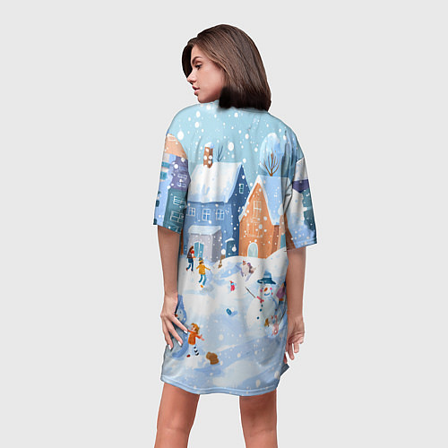 Женская длинная футболка Предновогодний день во дворе / 3D-принт – фото 4