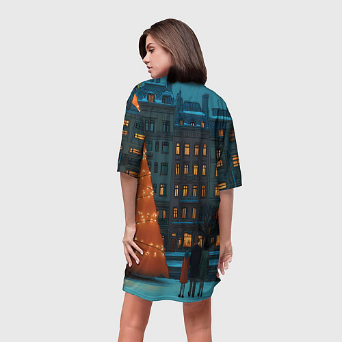 Женская длинная футболка Городская светящаяся елка / 3D-принт – фото 4