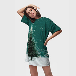 Футболка женская длинная Новый год в зеленом стиле, цвет: 3D-принт — фото 2