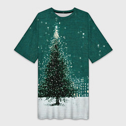 Женская длинная футболка Новый год в зеленом стиле