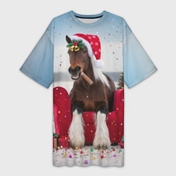 Женская длинная футболка Новогодний конь