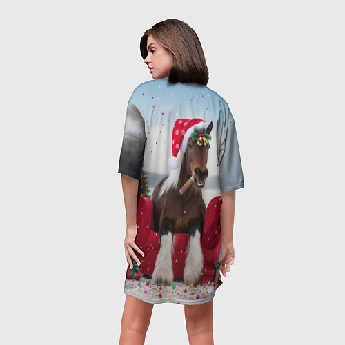 Женская длинная футболка Новогодний конь / 3D-принт – фото 4
