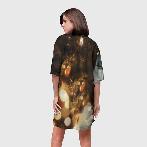 Женская длинная футболка Лошадка под новогодней елкой / 3D-принт – фото 4