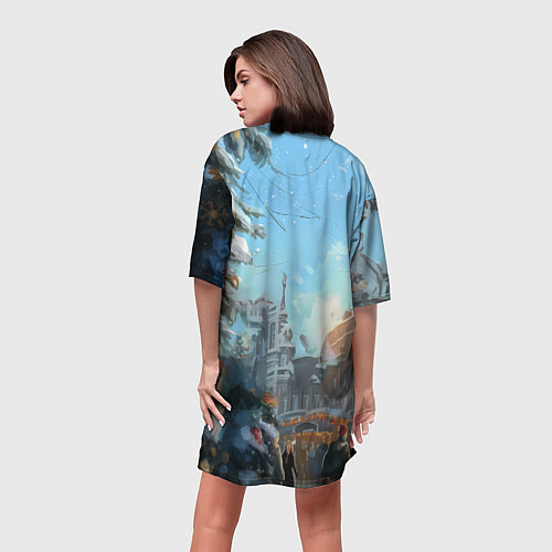 Женская длинная футболка Лошадка на новогодней площади / 3D-принт – фото 4