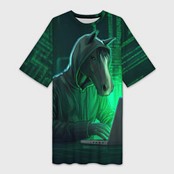 Женская длинная футболка Конь хакер