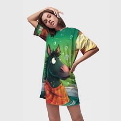 Футболка женская длинная Лошадь моется в ванной, цвет: 3D-принт — фото 2