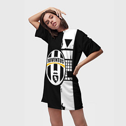 Футболка женская длинная Ювентус геометрия белая, цвет: 3D-принт — фото 2