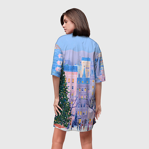 Женская длинная футболка Новогодний двор / 3D-принт – фото 4