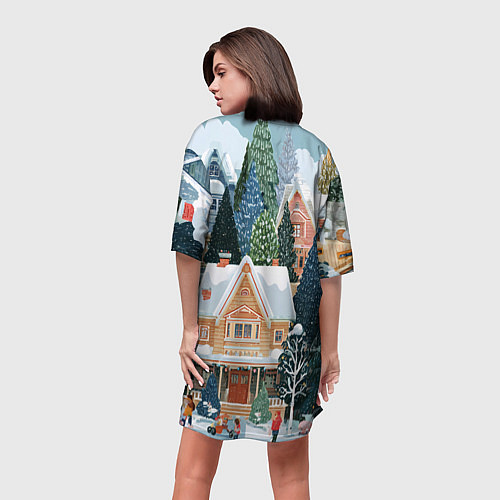 Женская длинная футболка Новогодний елочный двор / 3D-принт – фото 4