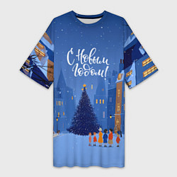 Женская длинная футболка С новым год - праздничный дворик