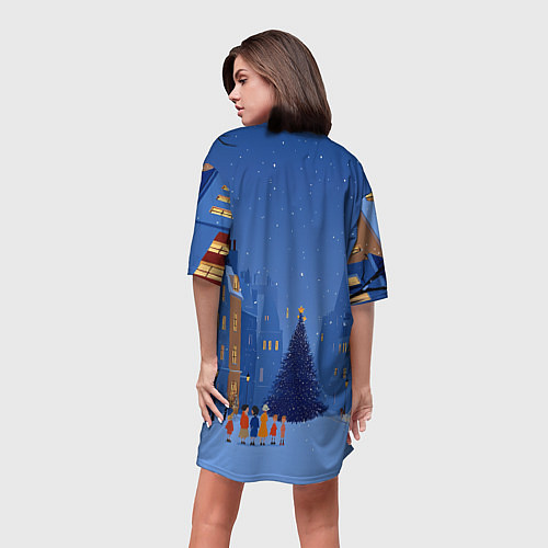 Женская длинная футболка С новым год - праздничный дворик / 3D-принт – фото 4