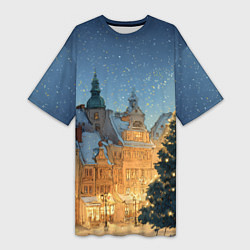 Женская длинная футболка Новый год в старом городе