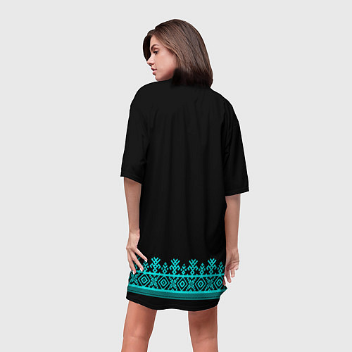 Женская длинная футболка Рубаха вышиванка славянская / 3D-принт – фото 4