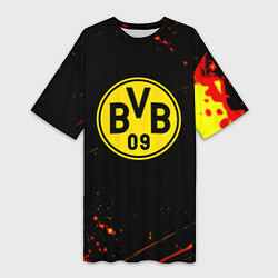 Женская длинная футболка Боруссиа огненные краски текстура