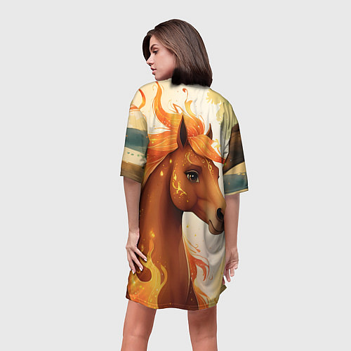 Женская длинная футболка Милая огненная лошадь / 3D-принт – фото 4