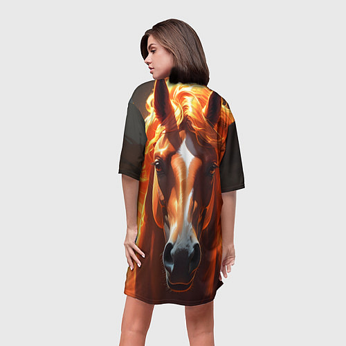 Женская длинная футболка Статная огненная лошадь / 3D-принт – фото 4