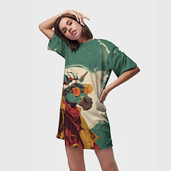 Футболка женская длинная Новогодний конь в желтых очках, цвет: 3D-принт — фото 2