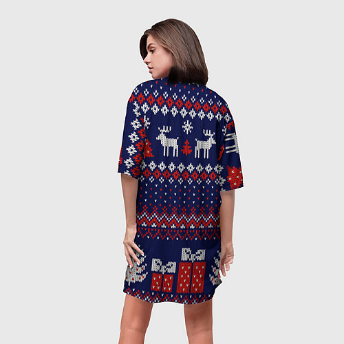 Женская длинная футболка Новогодний вязаный паттерн / 3D-принт – фото 4