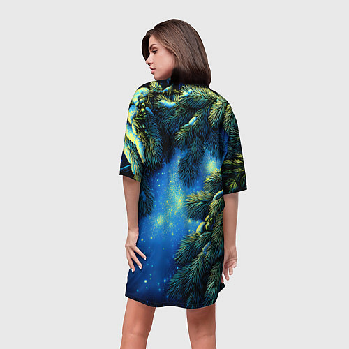 Женская длинная футболка Новогодние ветки елки / 3D-принт – фото 4