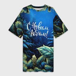 Женская длинная футболка С новым годом - елочные ветки