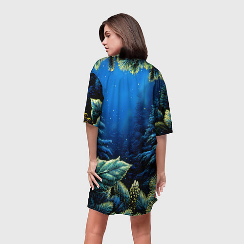 Женская длинная футболка С новым годом - елочные ветки / 3D-принт – фото 4