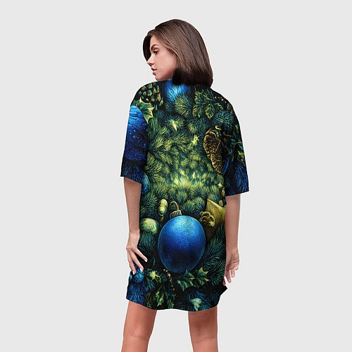 Женская длинная футболка Новогодние шарики на елке / 3D-принт – фото 4