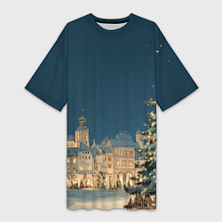 Женская длинная футболка Новогодняя атмосфера в городе