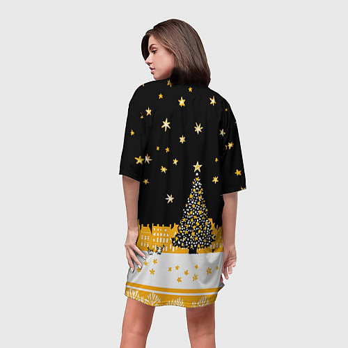 Женская длинная футболка Новый год в черно-желтом стиле / 3D-принт – фото 4