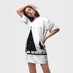 Футболка женская длинная Новый год - минимализм, цвет: 3D-принт — фото 2