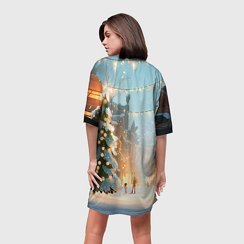 Женская длинная футболка Новогодняя елочка / 3D-принт – фото 4
