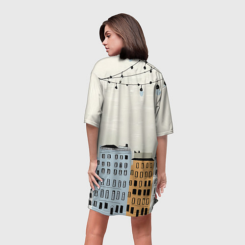Женская длинная футболка С новым годом - новогодний городок / 3D-принт – фото 4