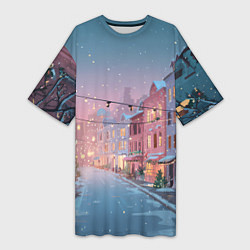 Женская длинная футболка Новогодняя улица