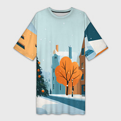 Женская длинная футболка Новогодняя улица