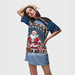 Футболка женская длинная Санта с мешком подарков, цвет: 3D-принт — фото 2