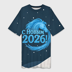 Женская длинная футболка С Новым 2026 снежная надпись