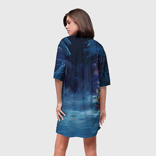 Женская длинная футболка Сияющая новогодняя лошадка / 3D-принт – фото 4