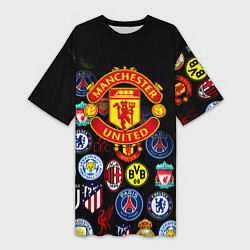 Женская длинная футболка Манчестер логотипы команд