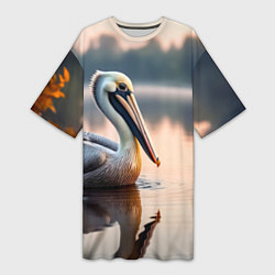 Женская длинная футболка Пеликан на рассвете
