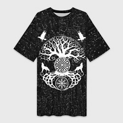 Женская длинная футболка Волки и вороны Одина и древо мира