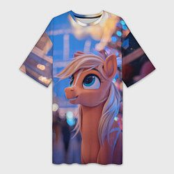 Женская длинная футболка Милая лошадка символ 2026