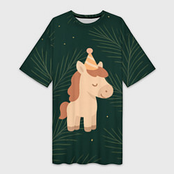 Женская длинная футболка Милая лошадка с колпаком