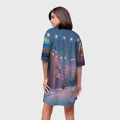 Женская длинная футболка Лошадка с новогоднем венком 2026 / 3D-принт – фото 4