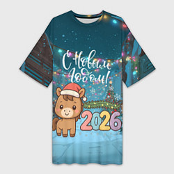 Женская длинная футболка Новогодняя лошадка 2026 год