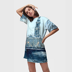 Футболка женская длинная Зимний Питер, цвет: 3D-принт — фото 2