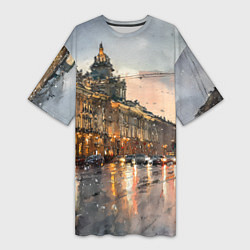 Женская длинная футболка Санкт-Петербург - мокрый снег