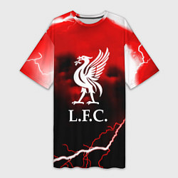 Женская длинная футболка Ливерпуль шторм молнии красный