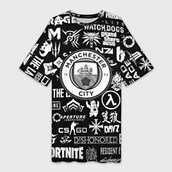 Женская длинная футболка Манчестер сити логотипы игр
