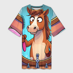Женская длинная футболка Лошадка с расческой