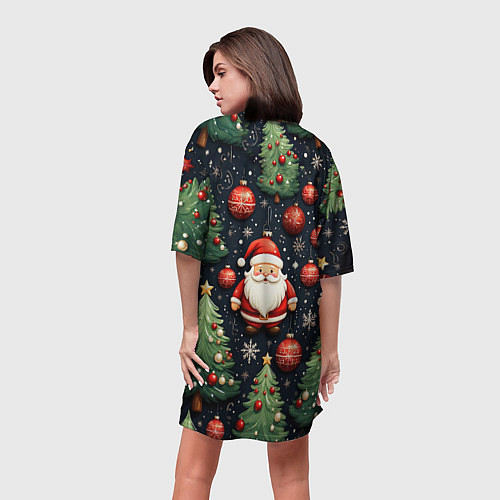 Женская длинная футболка Новый год паттерн Дед мороз / 3D-принт – фото 4